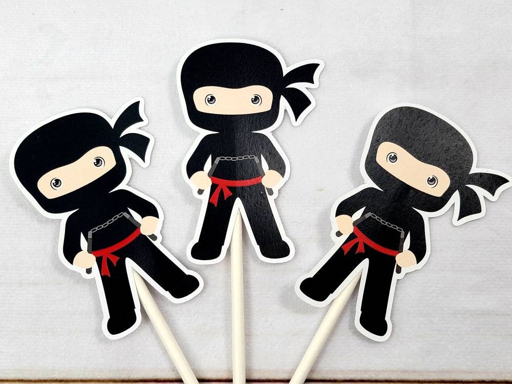 Ninja Cupcake Toppers Ninja Birthday Decorations Ninja Party Ninja Party Supplies Ninja Cupcake Picks Ninja Cake Toppers Ninja Cupcake Decor