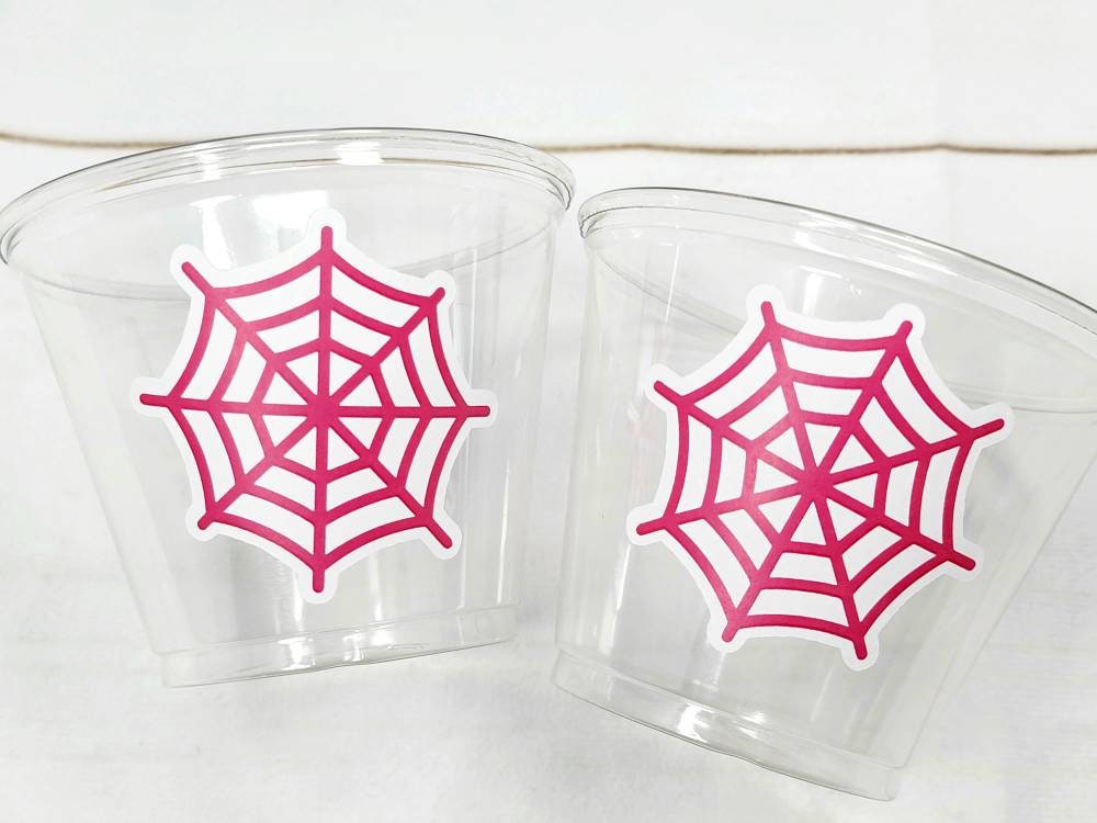 GIRL SPIDER PARTY Cups - Spider Web Cups Spider Cups Pink Spider Decorations Spider Birthday Spider Party Treat Cups Spider Web Party Cups