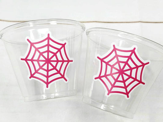 GIRL SPIDER PARTY Cups - Spider Web Cups Spider Cups Pink Spider Decorations Spider Birthday Spider Party Treat Cups Spider Web Party Cups