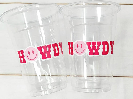 COWGIRL PARTY CUPS, Howdy Cowgirl Cups Cowgirl Party Decorations Cowgirl Bachelorette Party Cowgirl Hat Birthday Rodeo Party Cups Happy Face