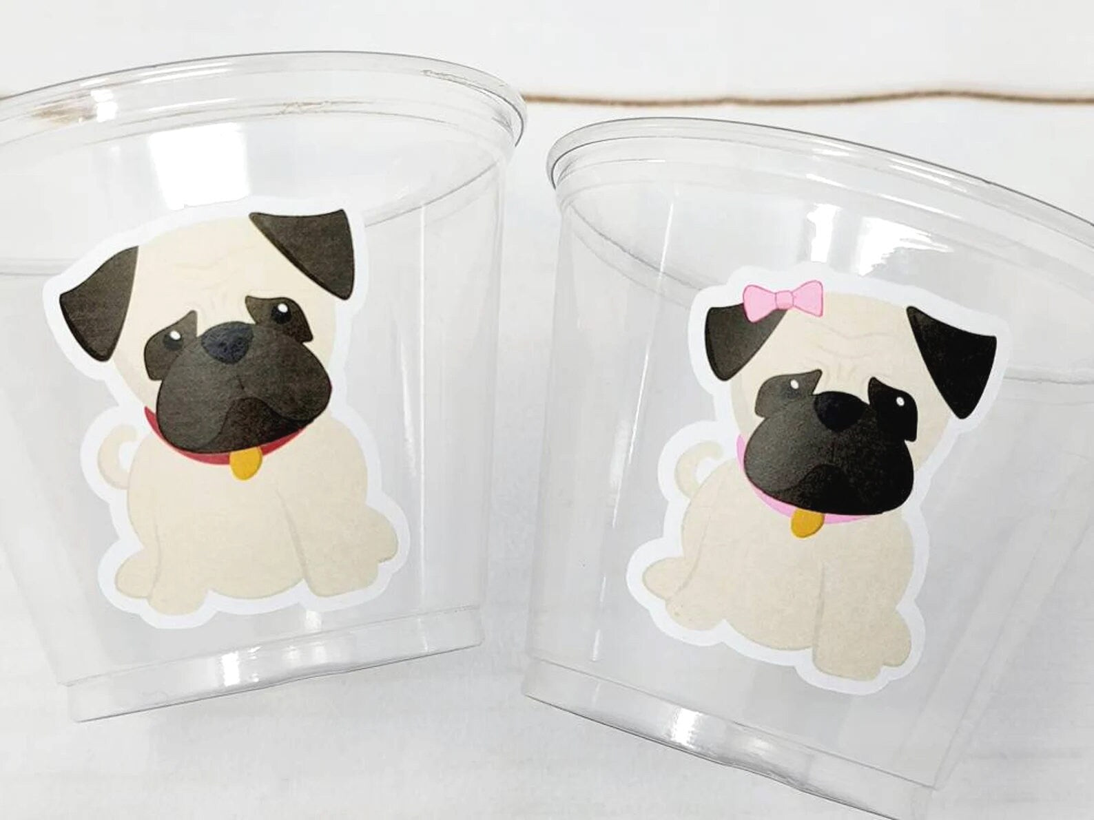 PUG PARTY Cups - Pug Cups Pug Birthday Cups Pug Dog Party Cups Puppy Party Cups Dog Birthday Party Puppy Party Decorations Dog Party Favors