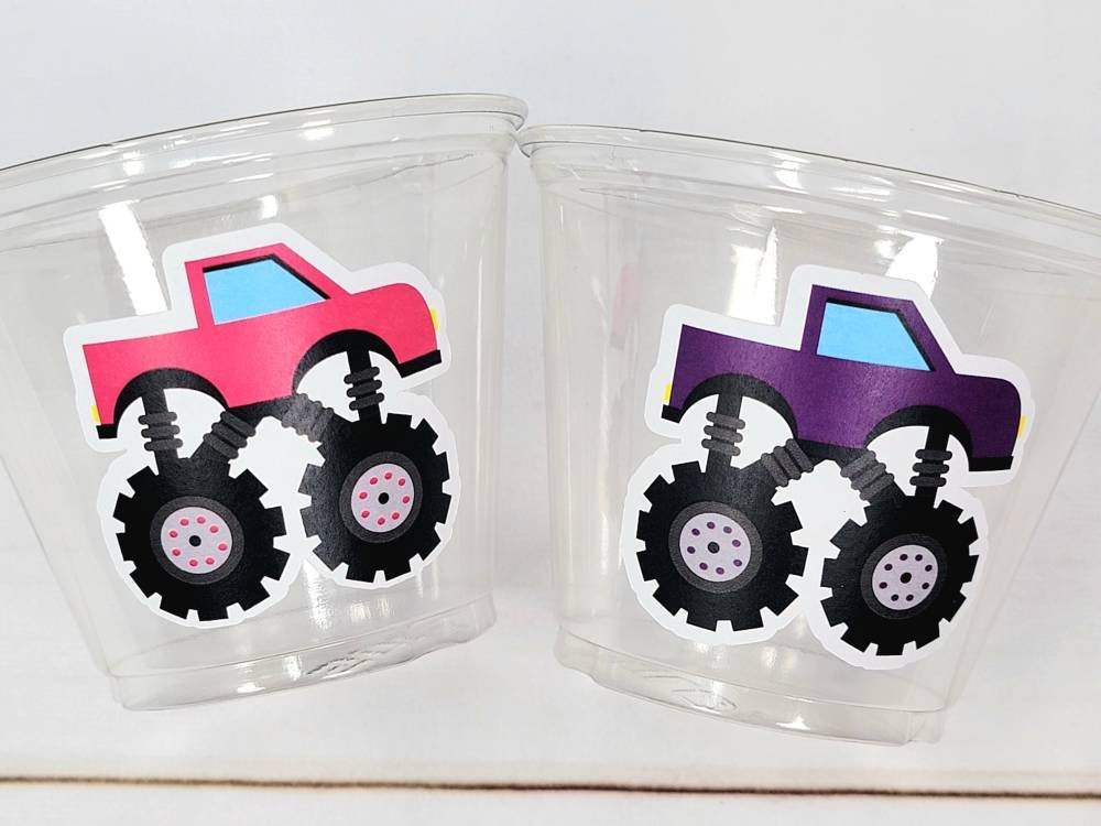 MONSTER TRUCK PARTY Cups - Pink Monster Truck Cups Monster Truck Birthday Monster Truck Party Monster Truck Party Favors Girl Monster Truck
