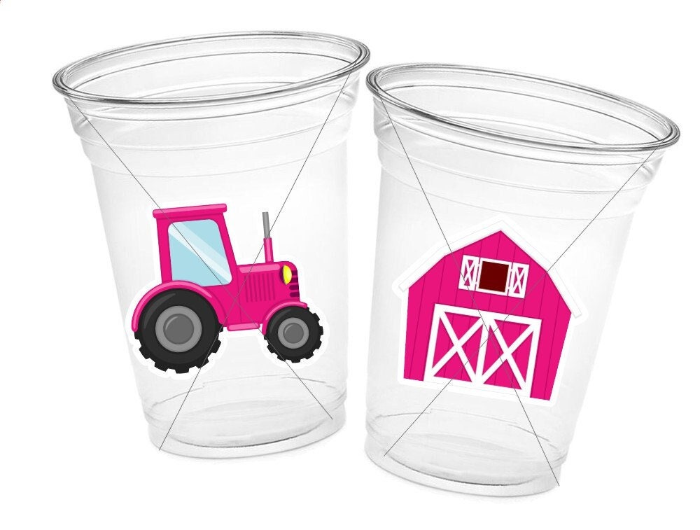 GIRL FARM PARTY Cups - Tractor Party Cups Farm Barn Cups Farm First Birthday Farm Baby Shower Barnyard Party Farm Birthday Decorations Farm