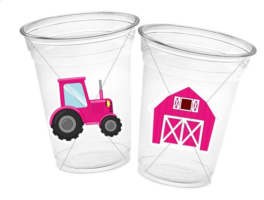 GIRL FARM PARTY Cups - Tractor Party Cups Farm Barn Cups Farm First Birthday Farm Baby Shower Barnyard Party Farm Birthday Decorations Farm