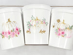 PINK PUMPKIN PARTY Cups - Reusable Pink Pumpkin Party Pink and Gold Pumpkin Cups Little Pumpkin Fall Baby Shower Pink Pumpkin Little Pumpkin