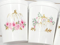 PINK PUMPKIN PARTY Cups - Reusable Pink Pumpkin Party Pink and Gold Pumpkin Cups Little Pumpkin Fall Baby Shower Pink Pumpkin Little Pumpkin
