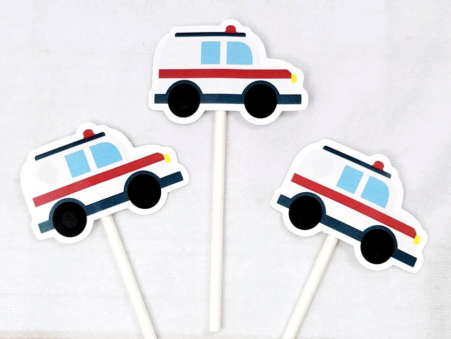 Ambulance Cupcake Toppers, Ambulance Cupcake Picks, Cupcake Toppers