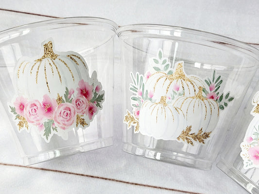 PINK PUMPKIN PARTY Cups - Pumpkin Party Cups Pink and Gold Pumpkin Cups Little Pumpkin Fall Baby Shower Pink Pumpkin Little Pumpkin Cups