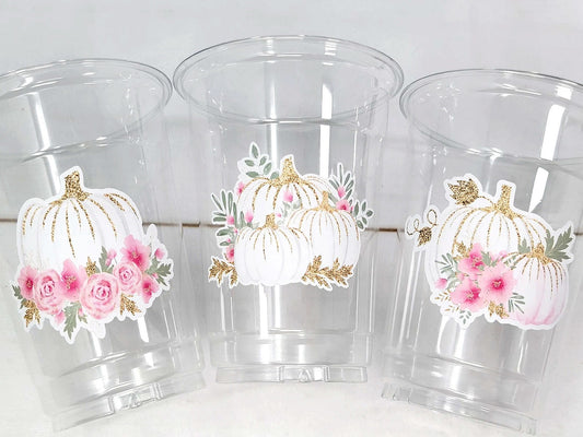 PINK PUMPKIN PARTY Cups - Little Pumpkin First Birthday Decoration Little Pumpkin Party Fall Baby Shower Fall Party Cups Thanksgiving Cups