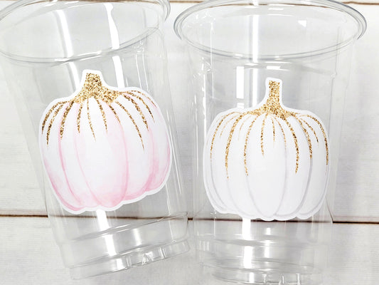 PINK PUMPKIN PARTY Cups - Little Pumpkin First Birthday Decoration Little Pumpkin Party Fall Baby Shower Fall Party Cups Thanksgiving Cups