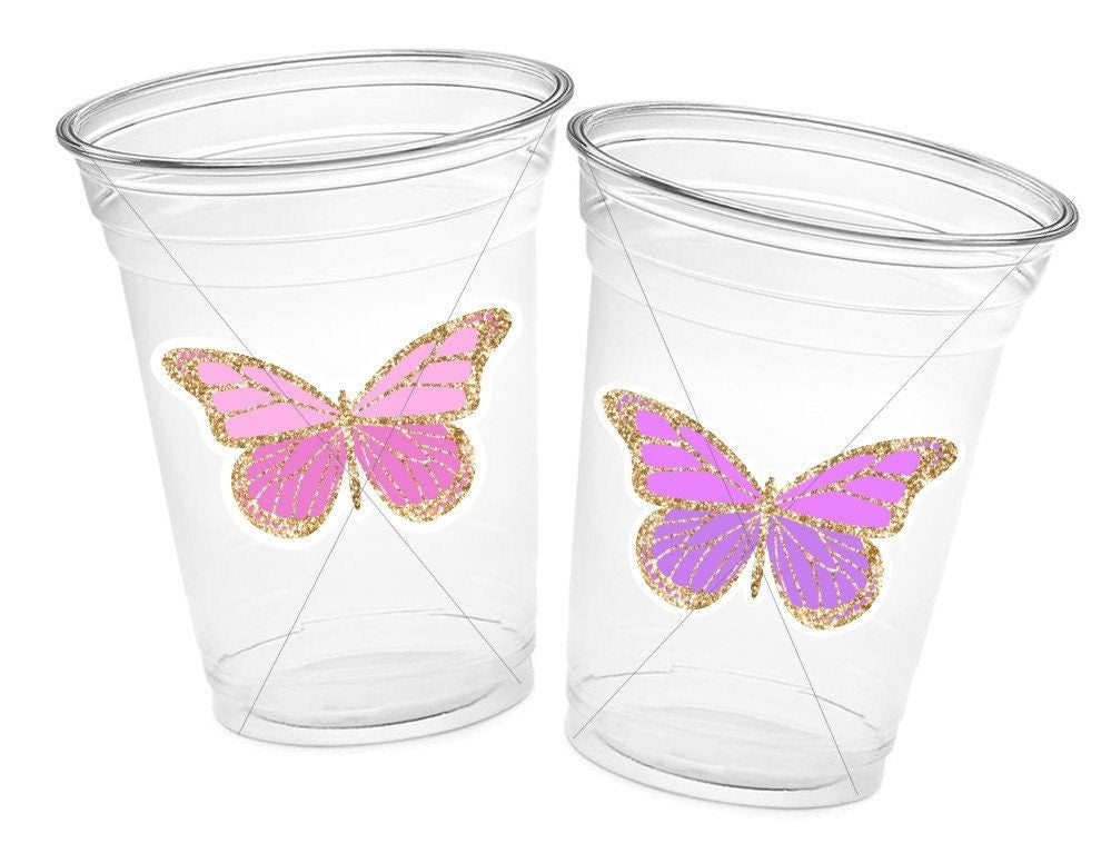 BUTTERFLY PARTY CUPS -Pink Butterfly Cups Butterfly Birthday Party Butterfly Party Favors Butterfly Party Decorations Butterfly Birthday Cup