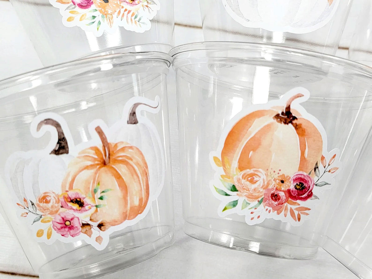 FALL PUMPKIN PARTY Cups - Little Pumpkin Cups Fall Baby Shower Cups Pink Pumpkin Fall Baby shower White Pumpkin Party Cups Party Favors