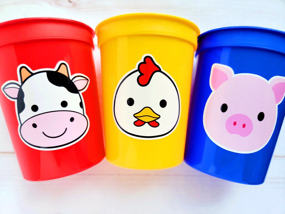 FARM ANIMAL PARTY Cups - Cow party cups Pig party cups Chicken Cups Farm Birthday Farm Decorations Farm Party Farm animal favors Farm cups