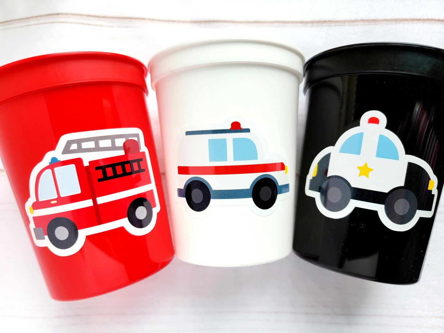 EMERGENCY VEHICLES PARTY Cups - Emergency Vehicles Birthday Party Decorations Firetruck Party Cups Ambulance Party Cups Police Party Cups