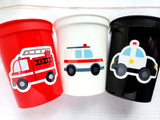 EMERGENCY VEHICLES PARTY Cups - Emergency Vehicles Birthday Party Decorations Firetruck Party Cups Ambulance Party Cups Police Party Cups