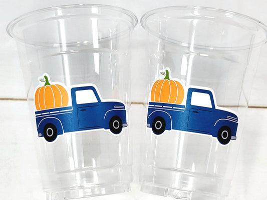 BLUE PUMPKIN TRUCK Cups - Fall Party Cups Truck Birthday Pumpkin Cups Little Pumpkin 1st Birthday Pumpkin Truck Birthday Decoration Fall Cup