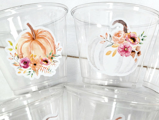 FALL PUMPKIN PARTY Cups - Little Pumpkin Cups Fall Baby Shower Cups Pink Pumpkin Fall Baby shower White Pumpkin Party Cups Party Favors