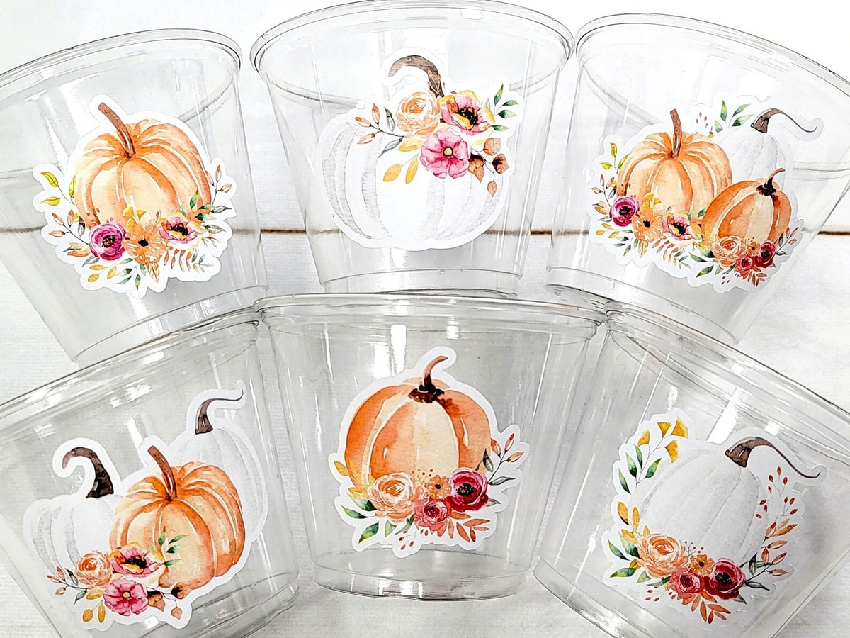 FALL PUMPKIN PARTY Cups - Little Pumpkin Cups Fall Baby Shower Cups Pink Pumpkin Fall Baby shower White Pumpkin Party Cups Party Favors