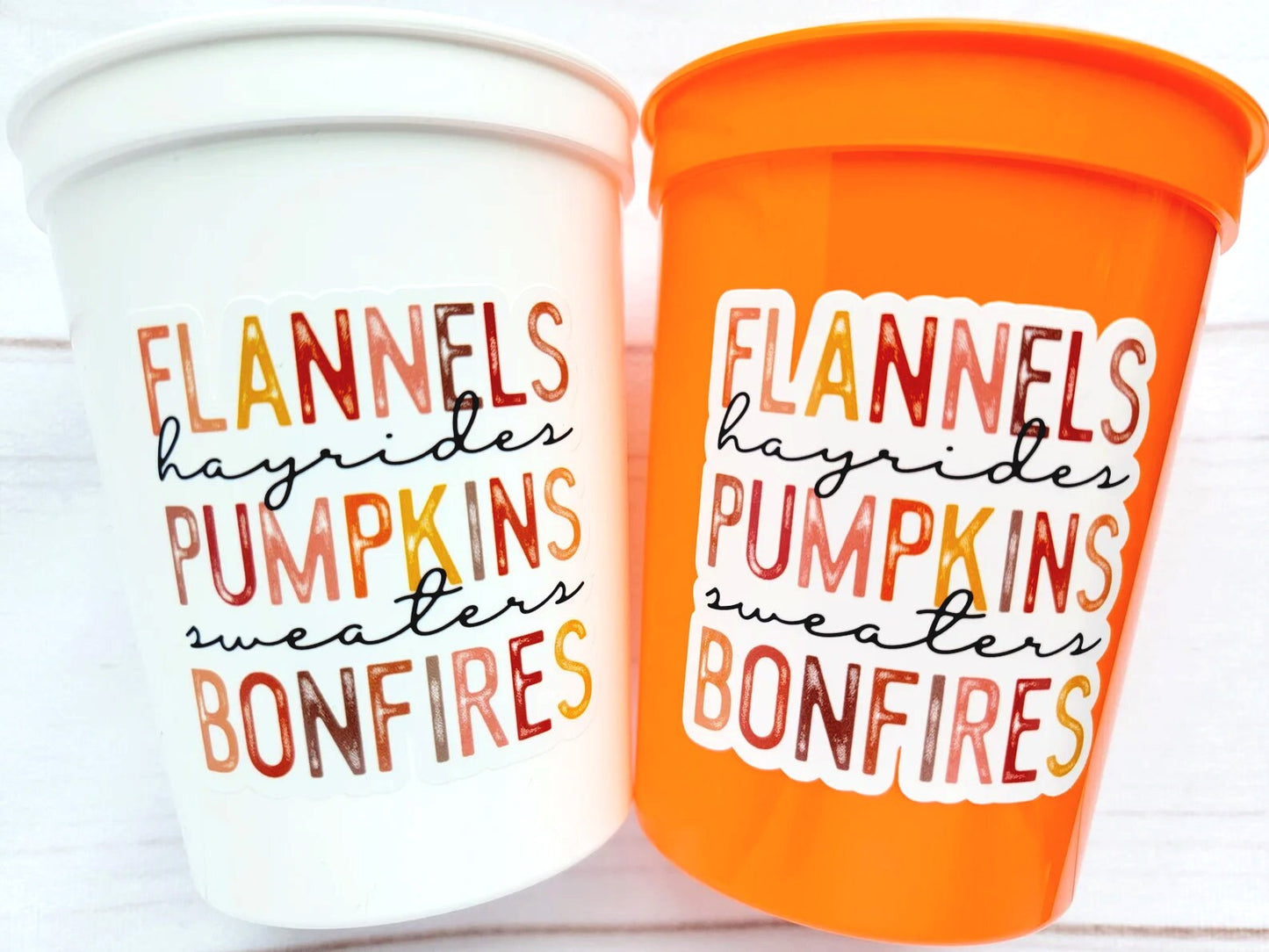 FALL PARTY CUPS - Flannels Hayrides Pumpkins Sweaters Bonfires Fall Party Cups Harvest Party Cups Harvest Birthday Cups Thanksgiving Cups