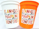 FALL PARTY CUPS - Flannels Hayrides Pumpkins Sweaters Bonfires Fall Party Cups Harvest Party Cups Harvest Birthday Cups Thanksgiving Cups