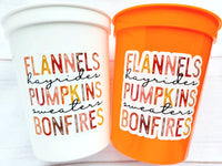 FALL PARTY CUPS - Flannels Hayrides Pumpkins Sweaters Bonfires Fall Party Cups Harvest Party Cups Harvest Birthday Cups Thanksgiving Cups