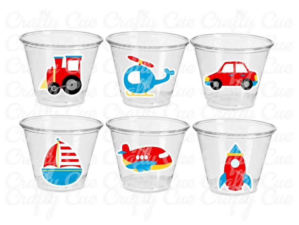 TRANSPORTATION PARTY CUPS - Transportation Birthday Party Car Party Cups Train Party Cups Airplane Cups Boat Cups Party Favors Decorations
