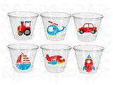 TRANSPORTATION PARTY CUPS - Transportation Birthday Party Car Party Cups Train Party Cups Airplane Cups Boat Cups Party Favors Decorations