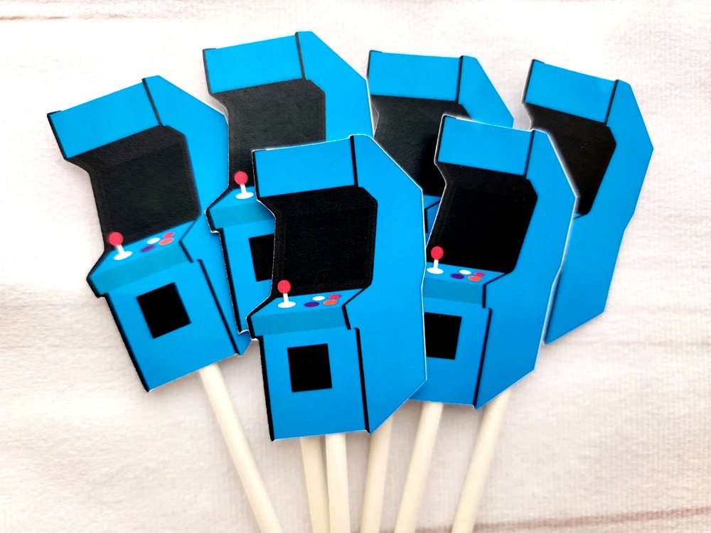 Arcade Cupcake Toppers, Arcade Game Cupcake Toppers, Video Game Cupcake Toppers - Gaming Cupcake Toppers, 80's cupcake toppers, Blue Arcade