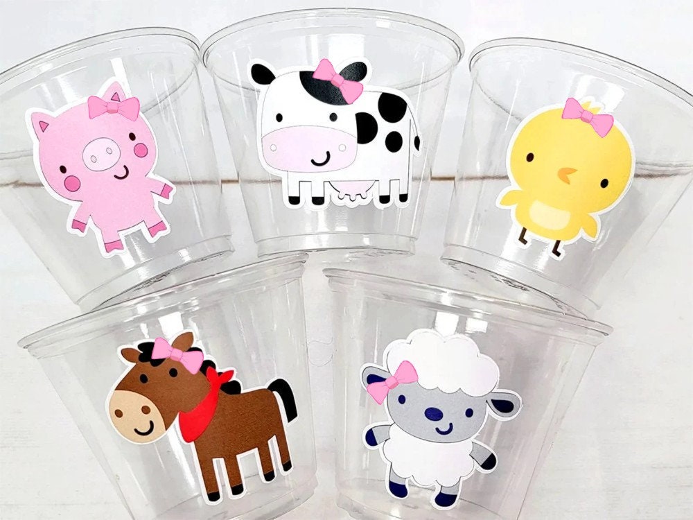 GIRL FARM PARTY Cups - Girl Farm Cups Farm Animal Cups Farm First Birthday Farm Baby Shower Barnyard Party Farm Birthday Decorations Farm