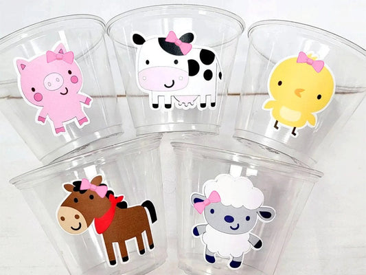 GIRL FARM PARTY Cups - Girl Farm Cups Farm Animal Cups Farm First Birthday Farm Baby Shower Barnyard Party Farm Birthday Decorations Farm