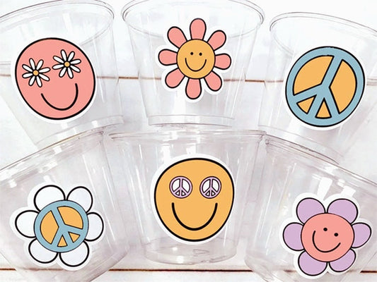 70S PARTY CUPS - 70's Birthday Cups 70's Party Cups 70's Decorations 70's Birthday Party 70's Birthday Party Decorations Hippie Party Cups