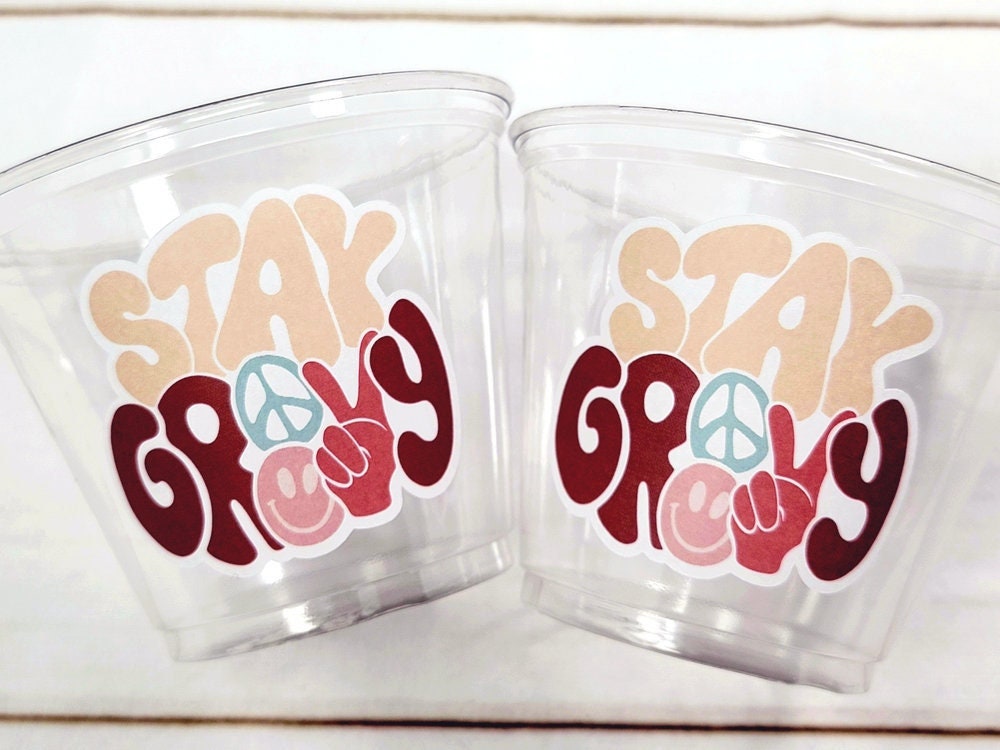 70S PARTY CUPS -70's Birthday Cups 70's Party Cups 70s Decorations 70's Birthday Party 70s Birthday Party Decorations Hippy Two Groovy Cups