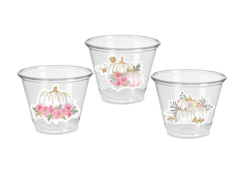 PINK PUMPKIN PARTY Cups - Pumpkin Party Cups Pink and Gold Pumpkin Cups Little Pumpkin Fall Baby Shower Pink Pumpkin Little Pumpkin Cups