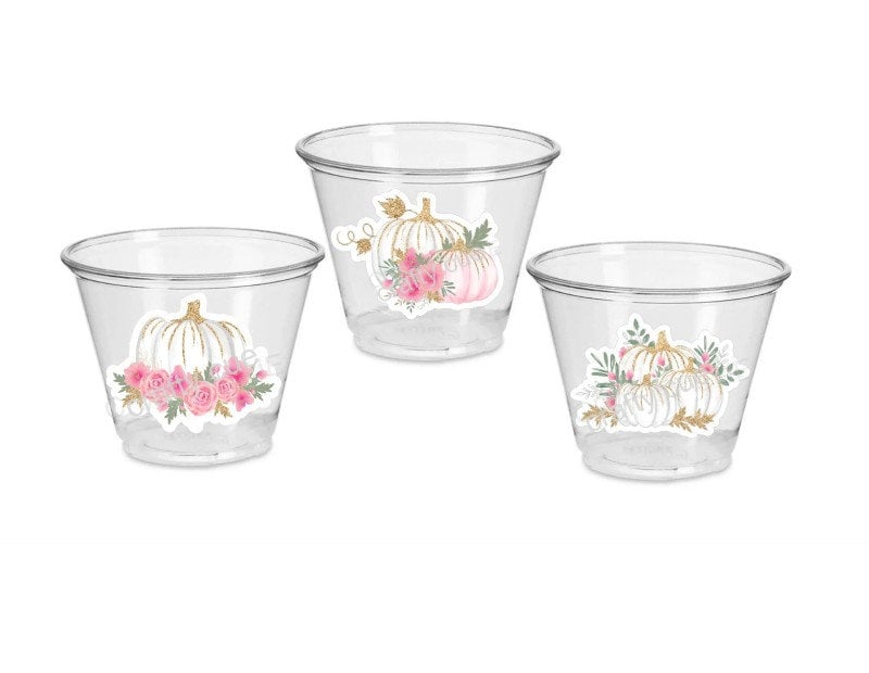 PINK PUMPKIN PARTY Cups - Pumpkin Party Cups Pink and Gold Pumpkin Cups Little Pumpkin Fall Baby Shower Pink Pumpkin Little Pumpkin Cups