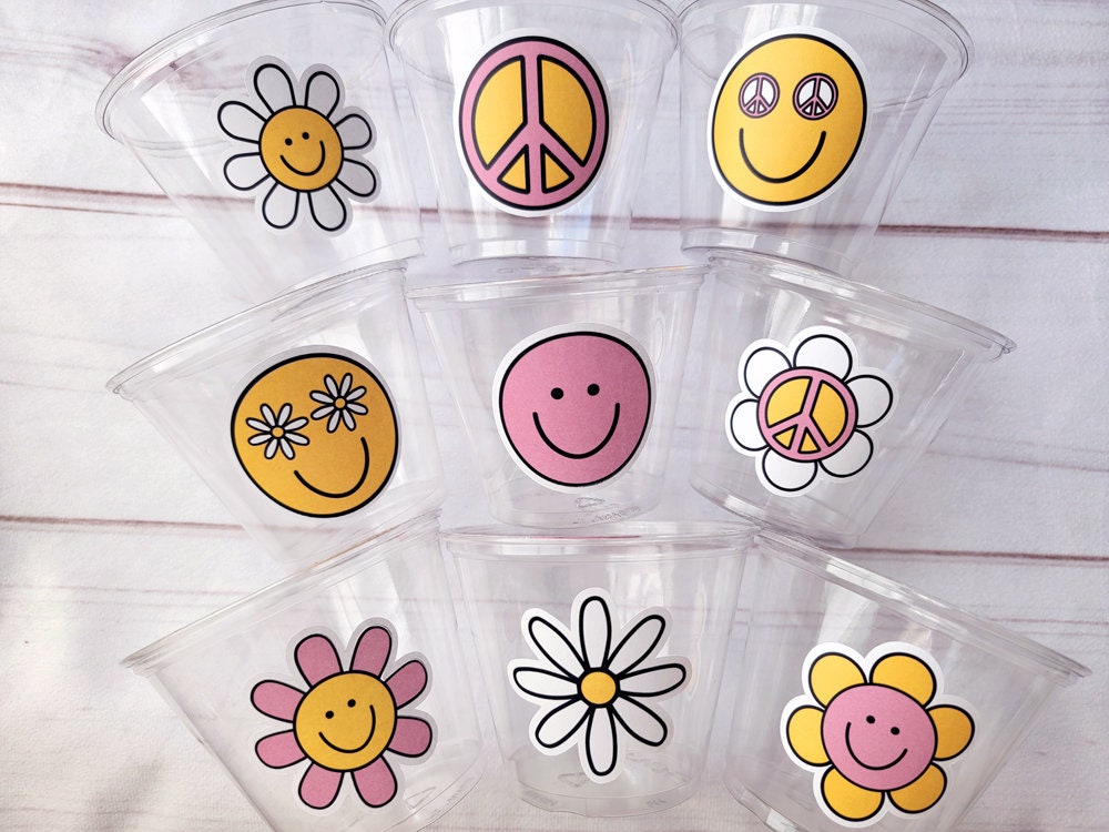70s PARTY CUPS, Two Groovy Birthday Cups, Second Birthday Cups, Hippie Party Cups, 70's Birthday Party Cups, 70's Birthday Decorations Retro