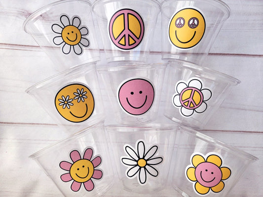 70s PARTY CUPS, Two Groovy Birthday Cups, Second Birthday Cups, Hippie Party Cups, 70's Birthday Party Cups, 70's Birthday Decorations Retro