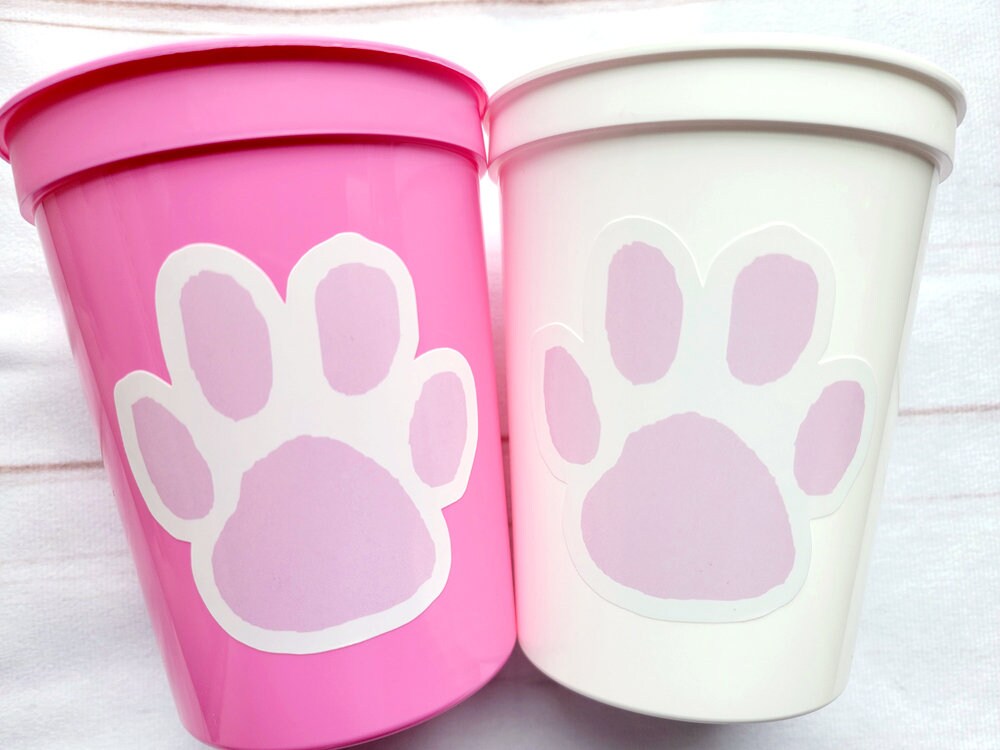Paw Print Party Cups, Puppy Party Cups, Dog Party Cups, Dog Birthday Party Decorations, Puppy Birthday Party Supplies, Pink Paw Print Cups