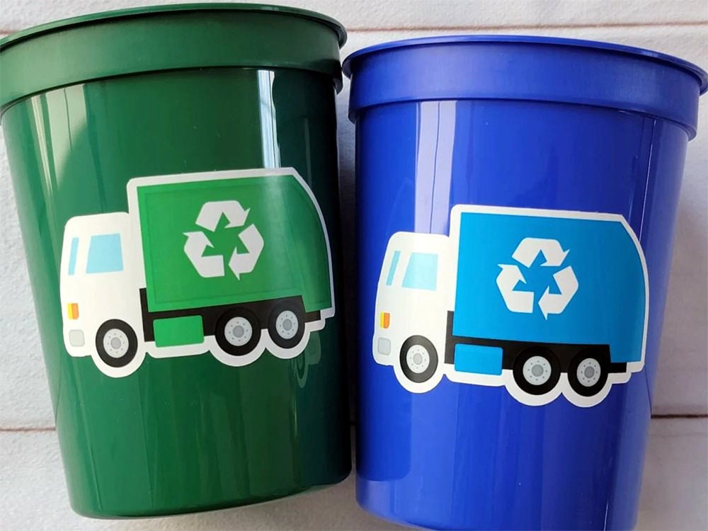 GARBAGE TRUCK PARTY Cups - Garbage Truck Birthday Garbage Truck Party Favors Garbage Truck Birthday Favors Trash Garbage Birthday Decoration