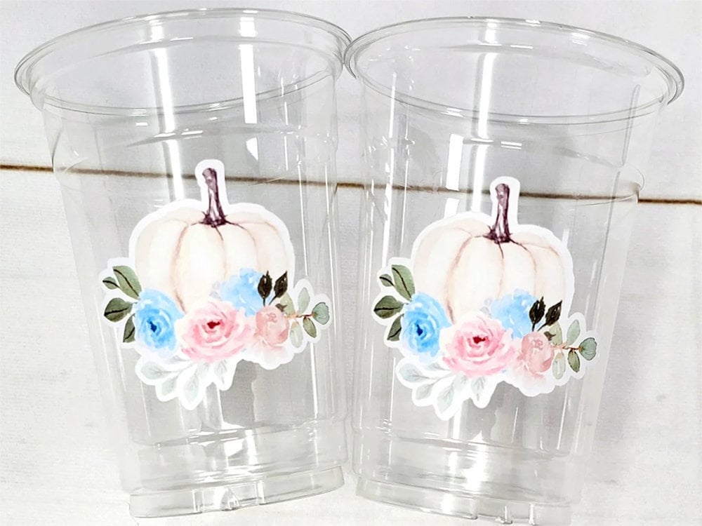 GENDER REVEAL PUMPKIN Party Cups Gender Reveal Baby Shower He or She Cup Pink and Blue Gender Reveal Decoration Little Pumpkin Gender Reveal