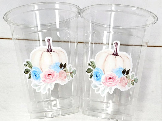 GENDER REVEAL PUMPKIN Party Cups Gender Reveal Baby Shower He or She Cup Pink and Blue Gender Reveal Decoration Little Pumpkin Gender Reveal