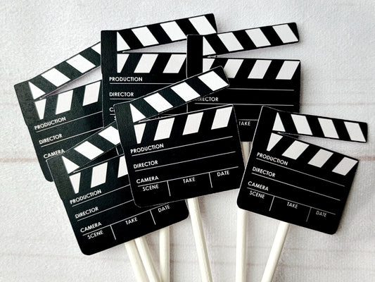Movie Party Cupcake Toppers - Movie Clapper cupcake toppers - Movie Party Decorations