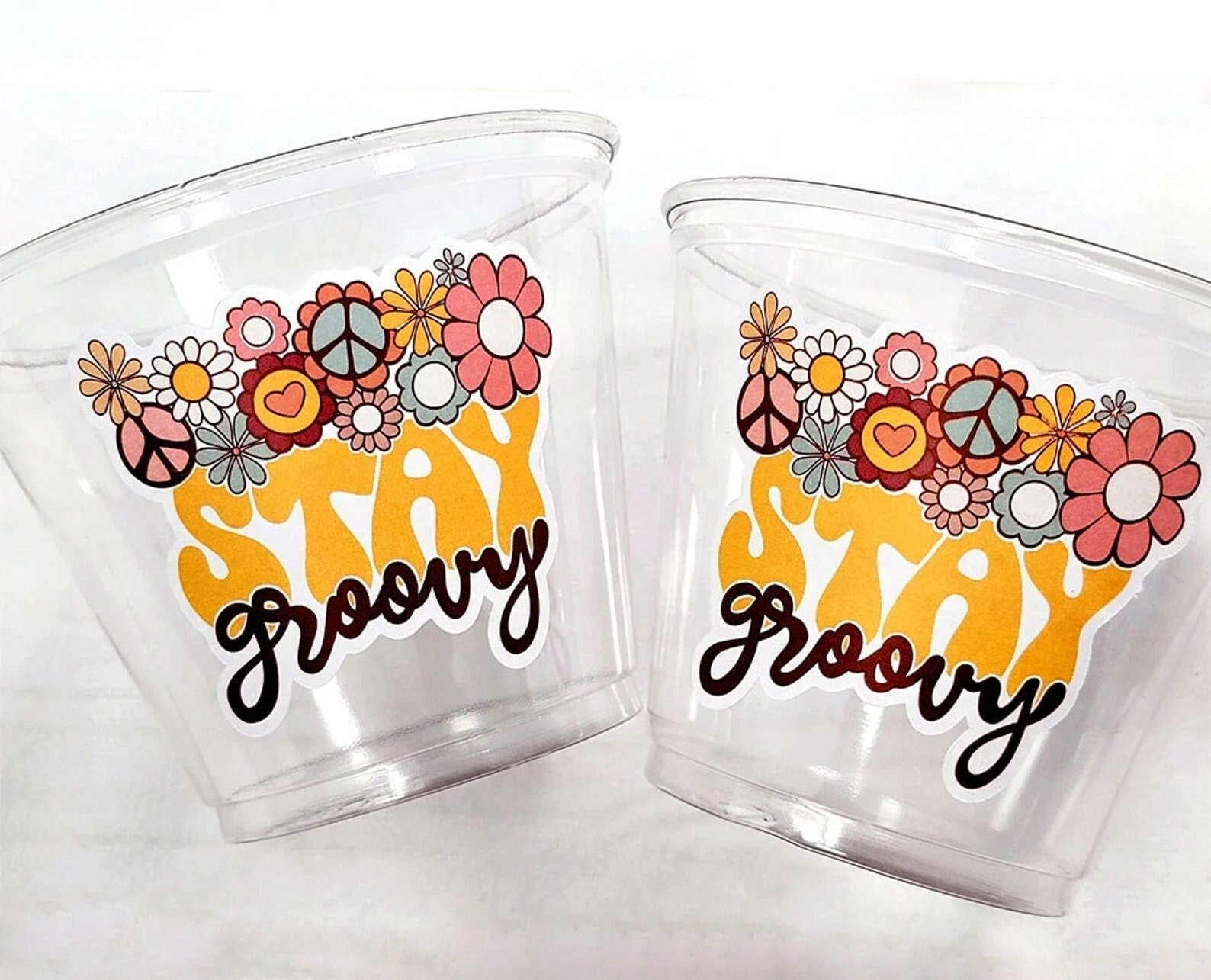 70S PARTY CUPS -70's Birthday Cups 70's Party Cups 70s Decorations 70's Birthday Party 70s Birthday Party Decorations Hippy Two Groovy Cups