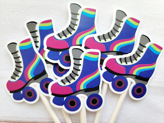 Roller Skate Cupcake Toppers - 80's party, 80's Cupcake Toppers, Birthday party, Colorful Roller Skate Cupcake Toppers (311171121A)