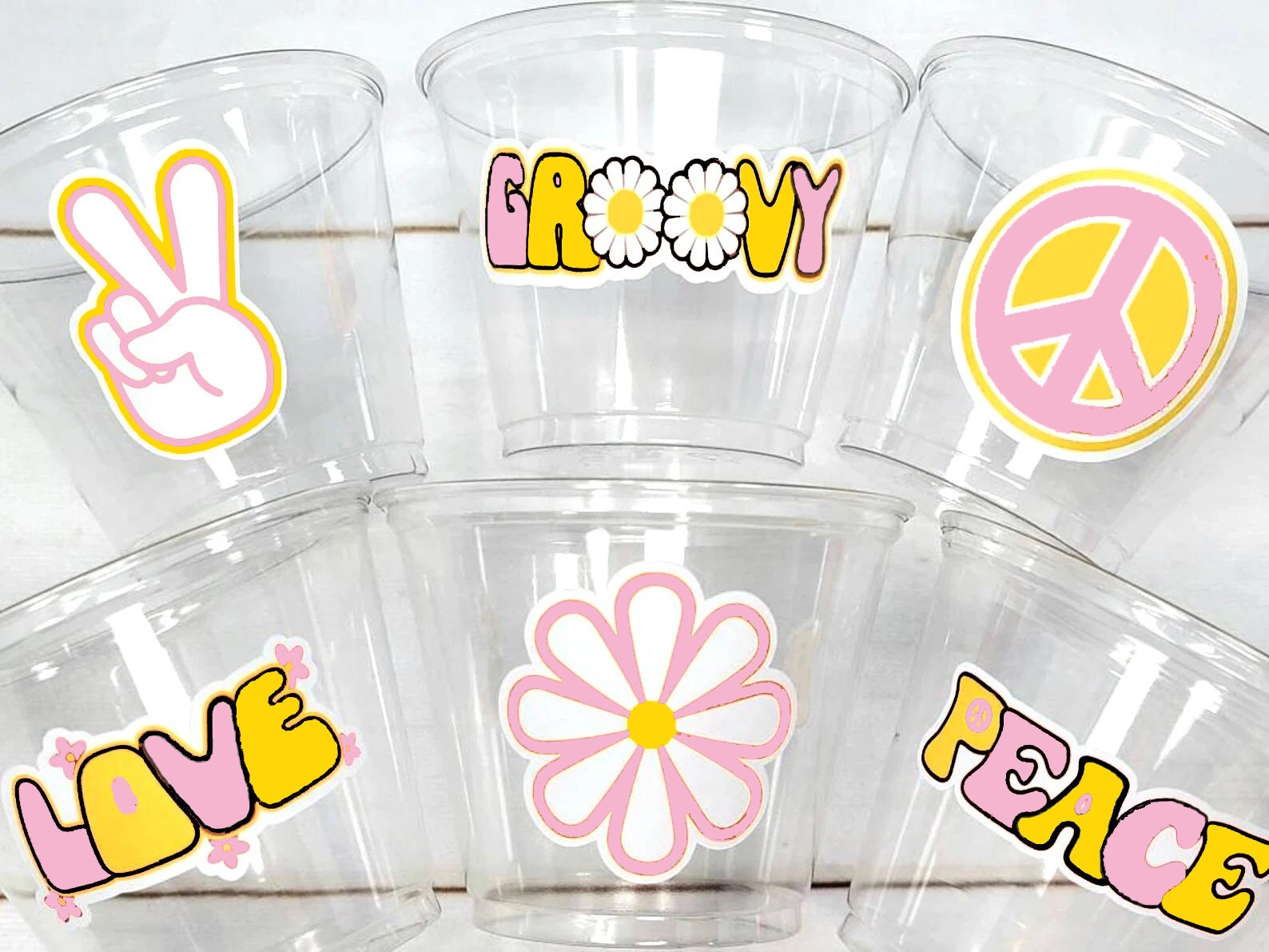70'S PARTY CUPS -70's Birthday Cups 70's Party Cups 70s Decorations 70's Birthday Party 70s Birthday Party Decorations Hippy Peace Sign Cups