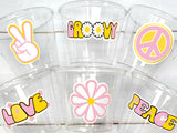 70'S PARTY CUPS -70's Birthday Cups 70's Party Cups 70s Decorations 70's Birthday Party 70s Birthday Party Decorations Hippy Peace Sign Cups