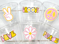 70'S PARTY CUPS -70's Birthday Cups 70's Party Cups 70s Decorations 70's Birthday Party 70s Birthday Party Decorations Hippy Peace Sign Cups