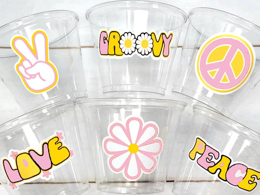 70'S PARTY CUPS -70's Birthday Cups 70's Party Cups 70s Decorations 70's Birthday Party 70s Birthday Party Decorations Hippy Peace Sign Cups
