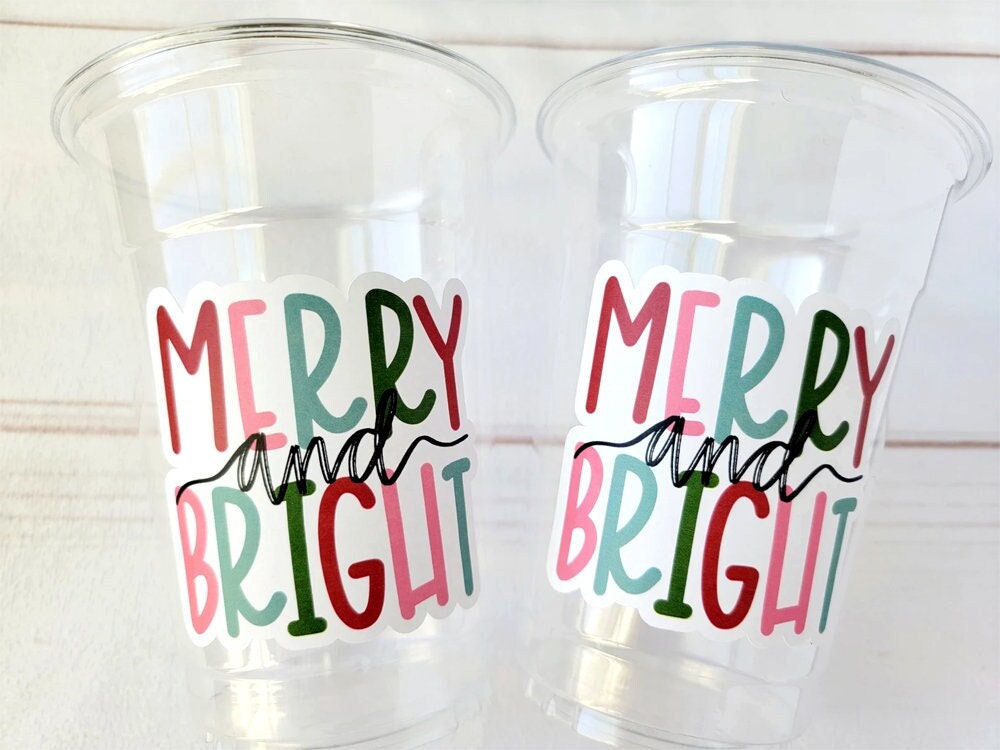 CHRISTMAS PARTY CUPS -Disposable 16oz Party Cups Christmas Party Favors Christmas Gifts Merry Cups and Bright Teachers Gift Gift for Teacher