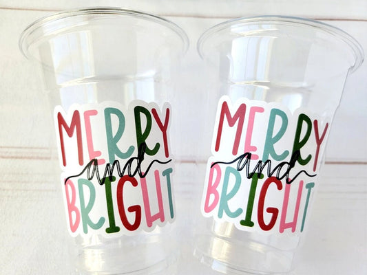 CHRISTMAS PARTY CUPS -Disposable 16oz Party Cups Christmas Party Favors Christmas Gifts Merry Cups and Bright Teachers Gift Gift for Teacher