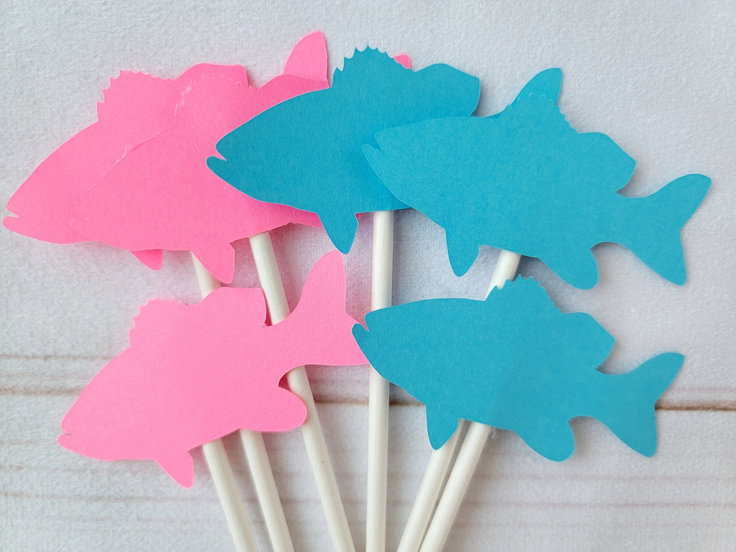 Fish Cupcake Toppers, Pink and Blue Fish Cupcake Toppers, Fish Gender Reveal Cupcake Toppers (12 COUNT)